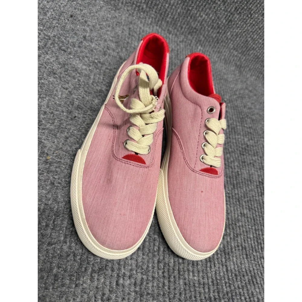 Polo Ralph Lauren Pink Seersucker‎ Canvas Low Top Sneakers Red Trim Mens 10.5